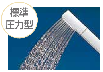 減圧弁により水道の圧力を減圧して給湯します。